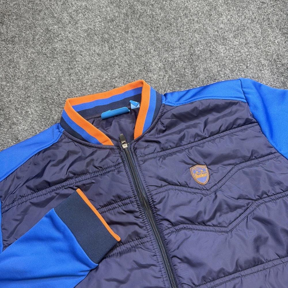 Bunker Mentality Golf Jacket Hybrid Puffer Men's Medium Blue Quilted Stretch